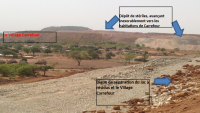 Village of Carrefour, surrounded by the waste rock dump and the dike separating it from the toxic tailings lake