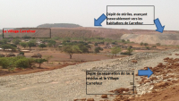 Village of Carrefour, surrounded by the waste rock dump and the dike separating it from the toxic tailings lake